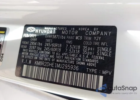 2021 Hyundai Palisade Sel из США, поврежденный, VIN KM8R2DHE1MU295936